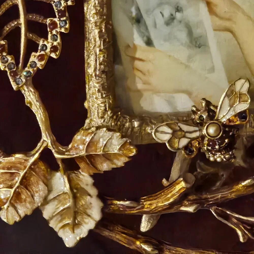 RARE EXQUISITE JAY STRONGWATER GOLD BEE WILD FLOWER FLORAL ENAMEL CRYSTAL FRAME